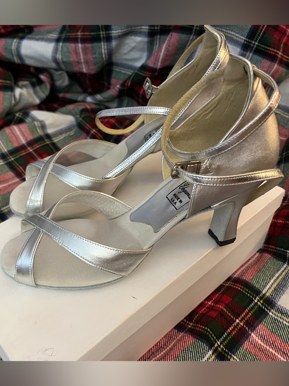 Latin Dance Ballroom Elegance Leather Silver Strappy Women's Dress Sandals 7.5
